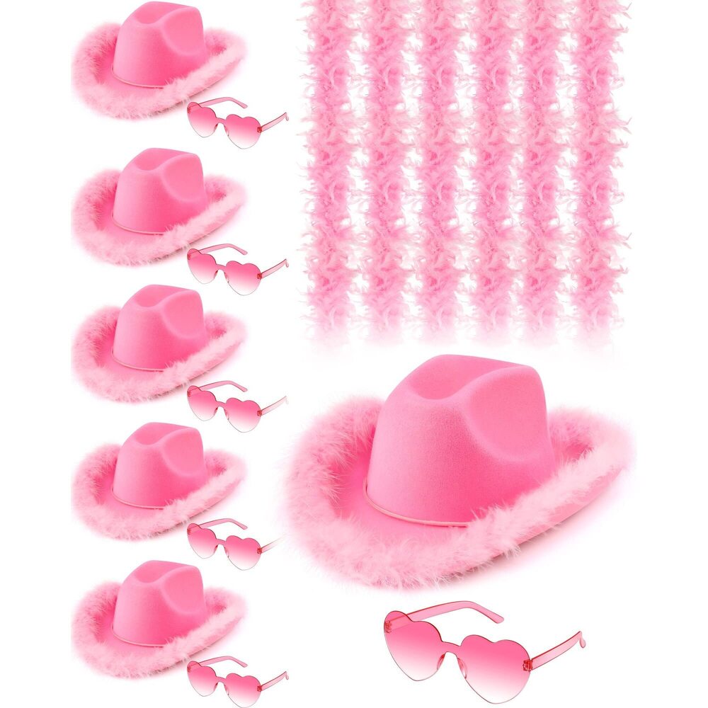 6672 18 Pcs Cowgirl Hat Boa Cowboy Feather Heart Shaped Sunglasses